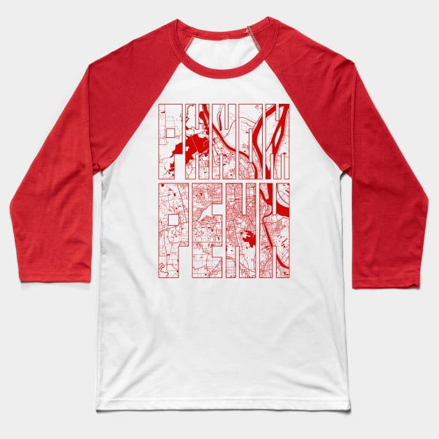 Phnom Penh, Cambodia City Map Typography - Oriental Baseball T-Shirt by deMAP Studio